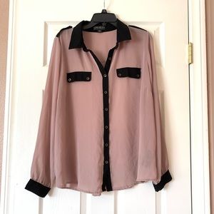 F21+ - Taupe Sheer Button Up
